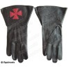 Black leather gauntlets – Red Templar cross – Size 8