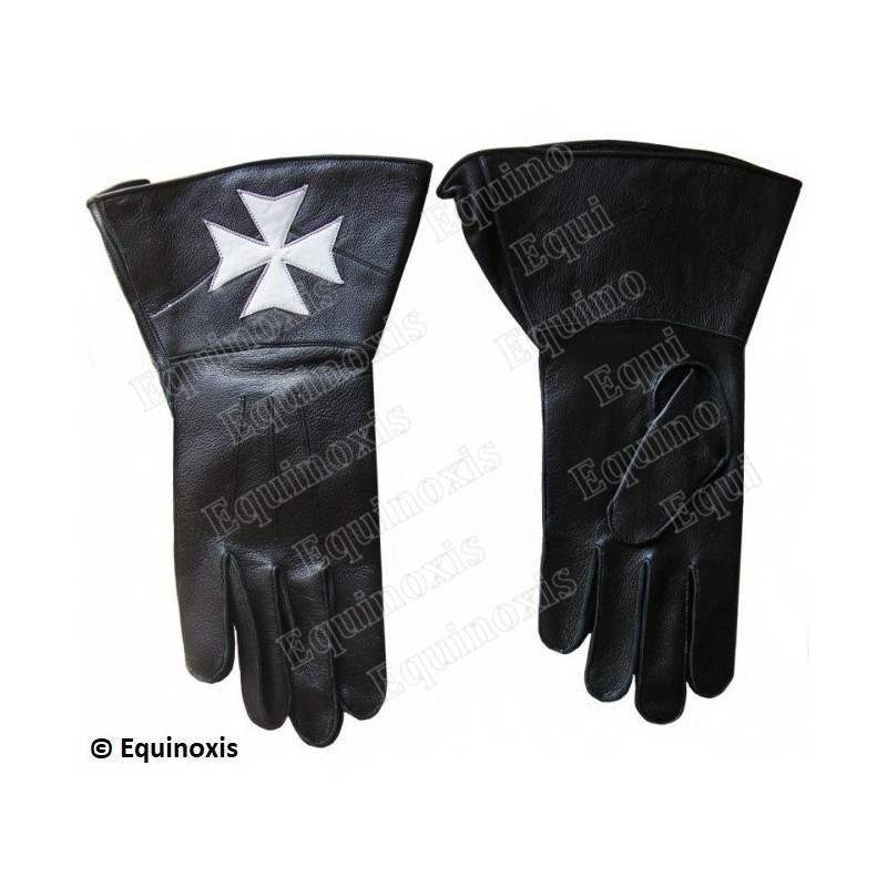 Black leather gauntlets – Croix de Malte – Size XXL