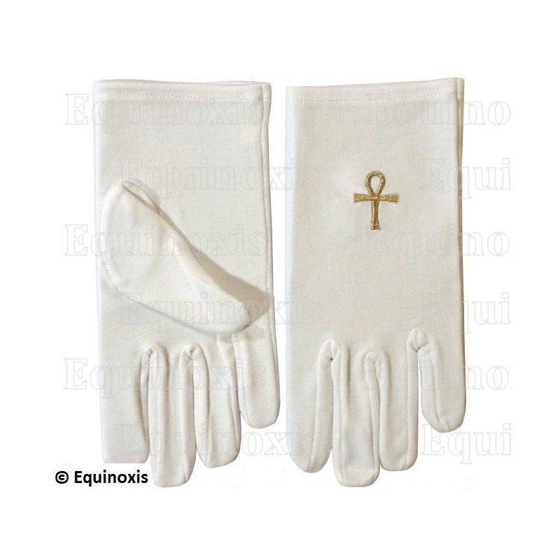 Masonic embroidered cotton gloves – Ankh cross – Size XXL