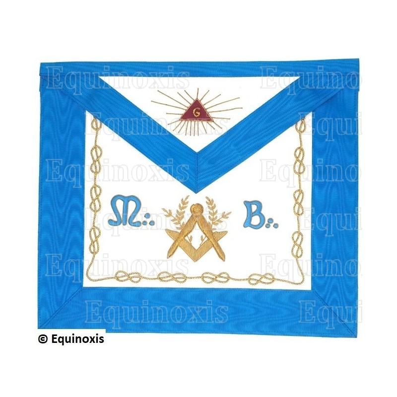 Leather Masonic apron – Groussier French Rite – Worshipful Master – Square-and-compass + Acacia + MB