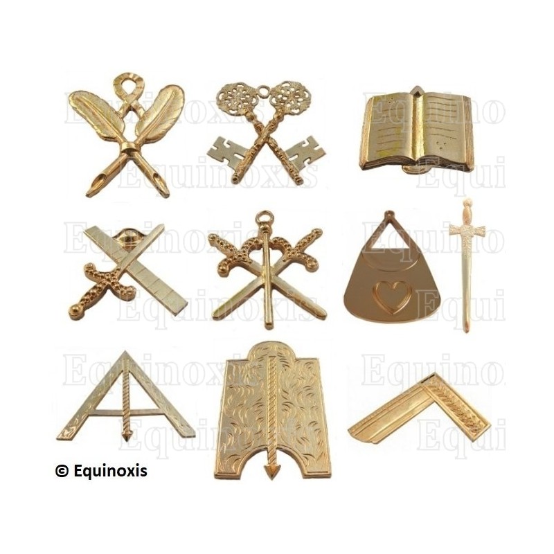 Masonic Officers' jewels – Complete set of 10 AASR / French Rite Officers' jewels