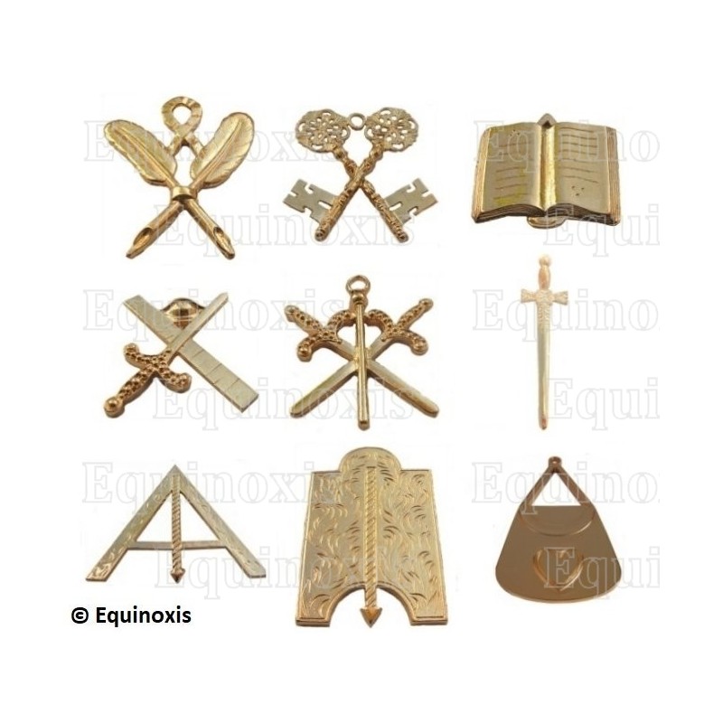 Masonic Officers' jewels – Complete set of 9 jewels – Scottish Rite (AASR)  / French Rite