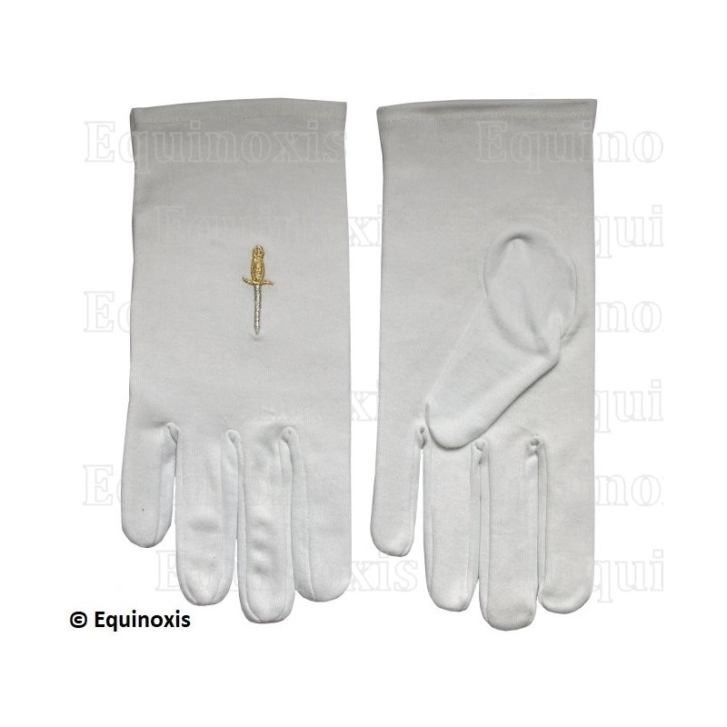 Masonic embroidered cotton gloves – Scottish Rite (AASR) Revenge degrees / French Chapter 1st and 2nd Orders – Size XXXL