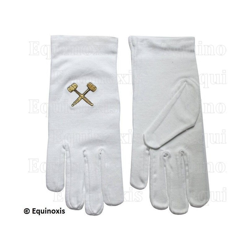 Masonic embroidered cotton gloves – Crossed gavels – Worshipful Master – Size XXXL