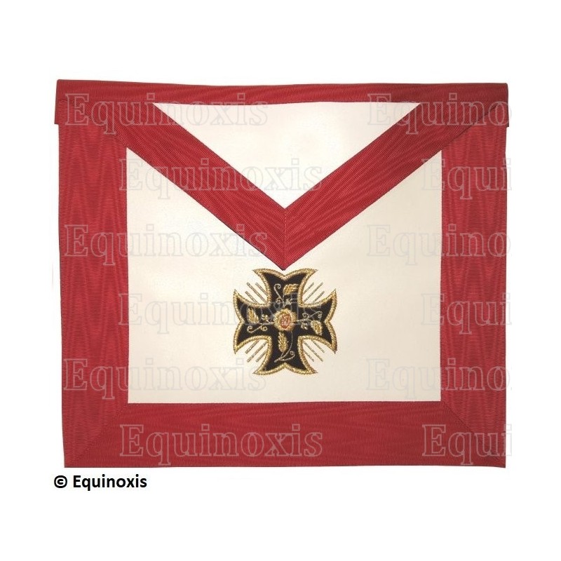 Masonic apron (leather) – Scottish Rite (AASR) – 18th degree – Knight Rose-Cross – Patted cross + Greek cross – Machine emb