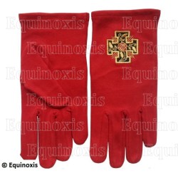 Red-cotton embroidered Masonic gloves – Scottish Rite (AASR) – 18th degree – Cross potent – Size XXXL