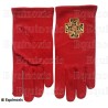 Red-cotton embroidered Masonic gloves – Scottish Rite (AASR) – 18th degree – Cross potent – Size XXXL