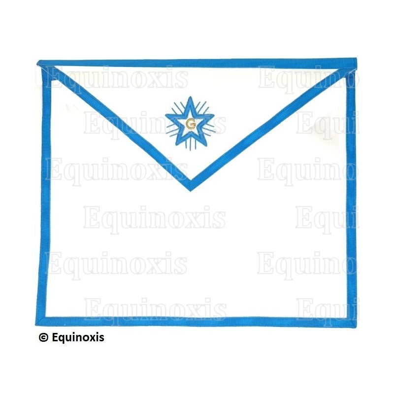 Masonic apron (vinyl) – Groussier French Rite – Fellow – Flaming star + G – Hand embroidery