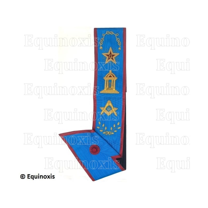 Masonic sash – Scottish Rite (AASR) – Master Mason – Knots + Flaming Star + Temple – Square-and-compass – Hand embroidery