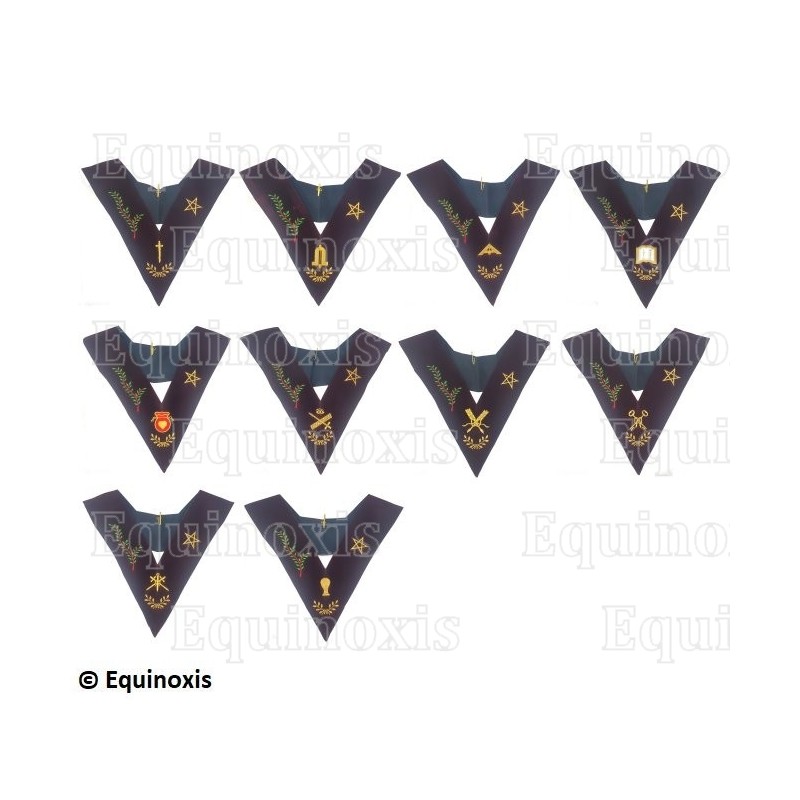 Velvet Masonic collars – Scottish Rite (AASR) – 14th degree – 10-Officers set, with star and acacia 2 – Machine embroidery