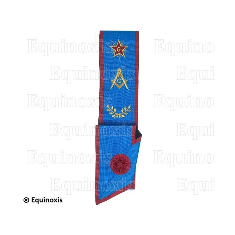 Masonic collar – Scottish Rite (AASR) – Master Mason – Square and compass + G + Flaming star  – Machine embroidery