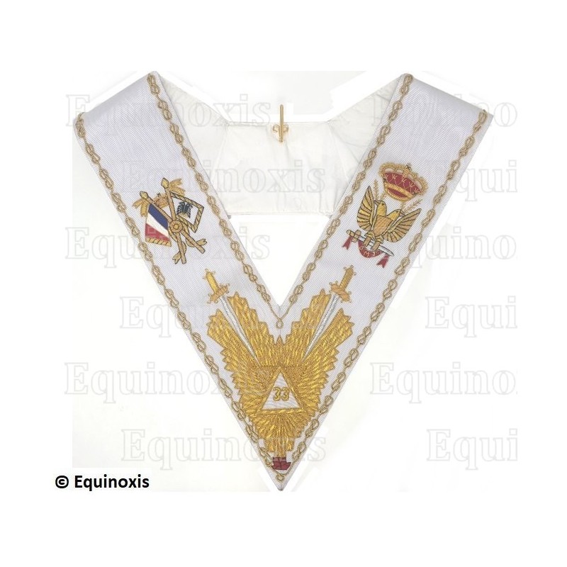 Masonic collar – Scottish Rite (AASR) – 33rd degree – Upward triangle – Heavily hand-embroidered