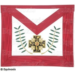 Tablier maçonnique en faux cuir – Scottish Rite (AASR) – 18th degree – Cross potent et feuilles d'acacia – Machine embroidery