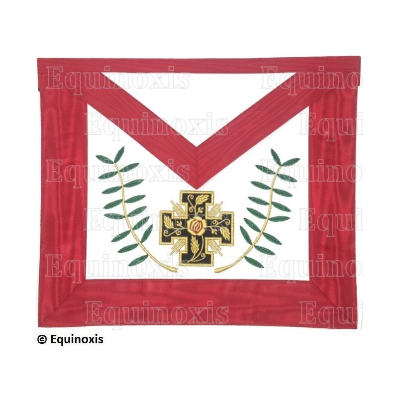 Tablier maçonnique en faux cuir – Scottish Rite (AASR) – 18th degree – Cross potent et feuilles d'acacia – Machine embroidery