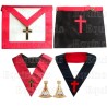 Ensemble 18ème degré – Souverain Prince Rose-Croix – Tablier faux cuir + sautoir brodés machine + bijou – Croix latine
