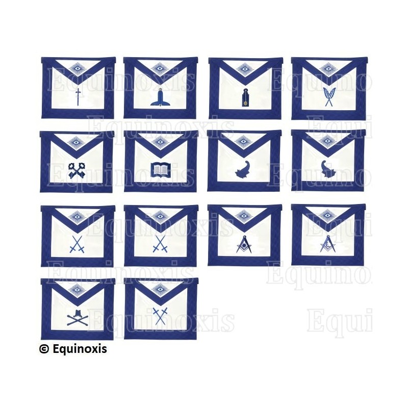 Tabliers maçonniques en simili-cuir – York Rite – Set de 14 tabliers – Machine embroidery