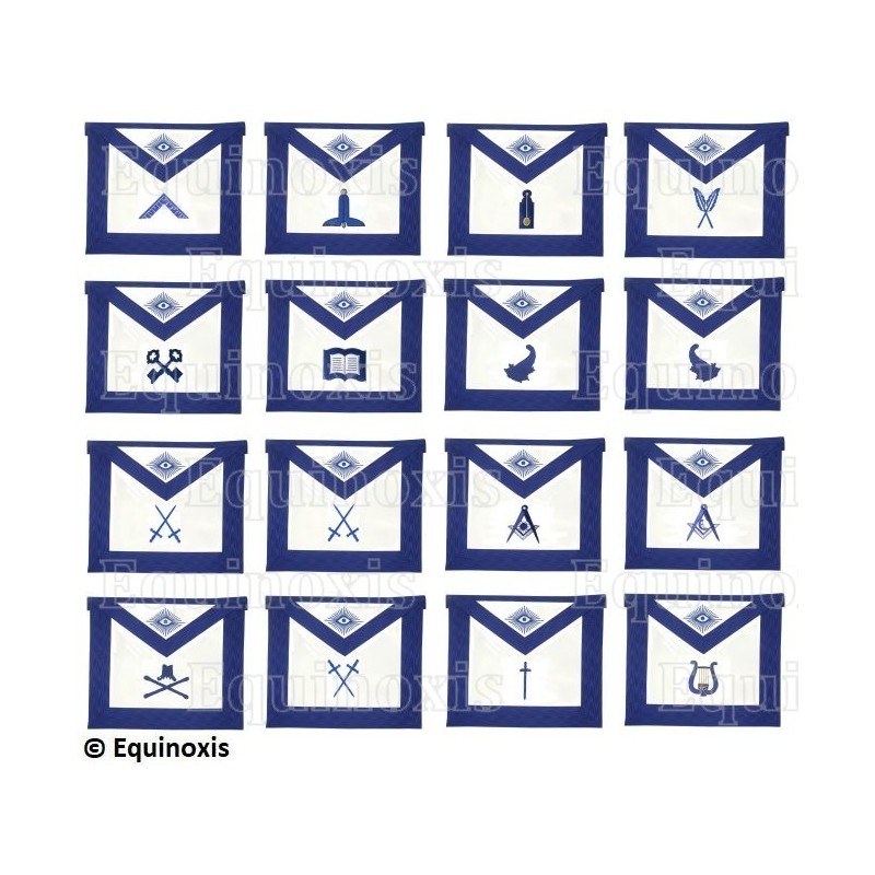 Tabliers maçonniques en cuir – York Rite – Set de 16 tabliers – Machine embroidery