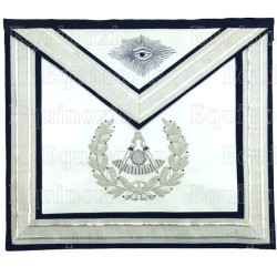 Masonic apron (leather) – York Rite – Passé Maître – Ruban argenté et oeil avec gloire – Hand embroidery