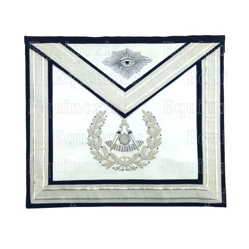 Masonic apron (leather) – York Rite – Passé Maître – Ruban argenté et oeil avec gloire – Hand embroidery