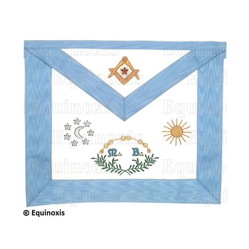 Masonic apron (leather) – Traditional French Rite – Master Mason – GLNF – Hand embroidery