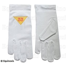 Gants maçonniques coton brodés – Scottish Rite (AASR) – 33rd degree – Triangle vers le bas – Size M