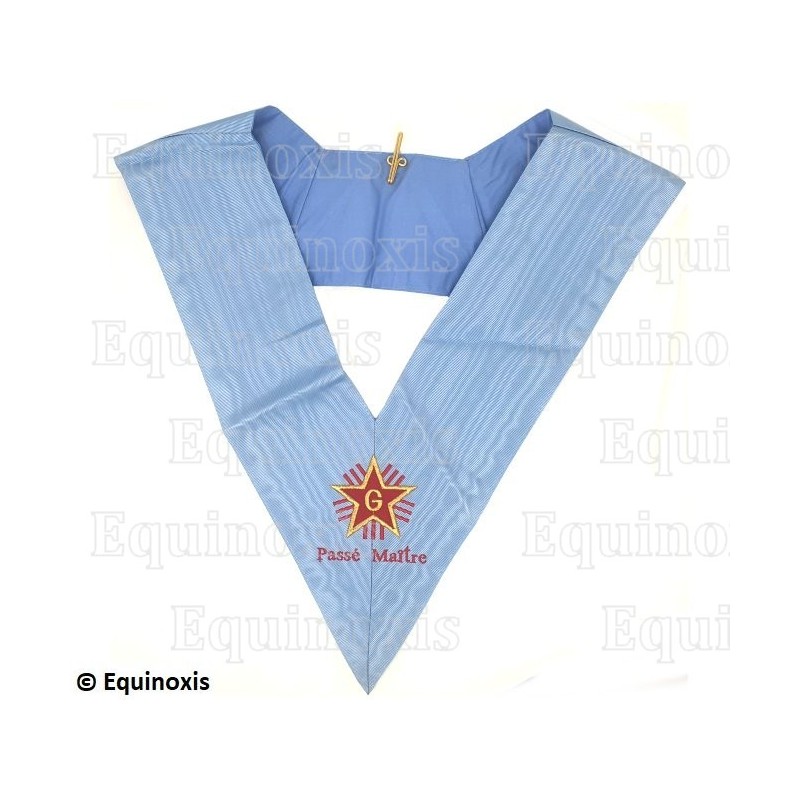 Masonic collar – Traditional French Rite – Vénérable en chaire – Machine embroidery 
