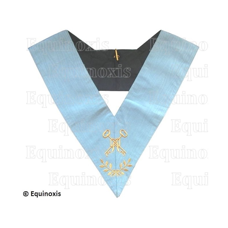 Masonic collar – Traditional French Rite – Trésorier – Mourning back – Machine embroidery 