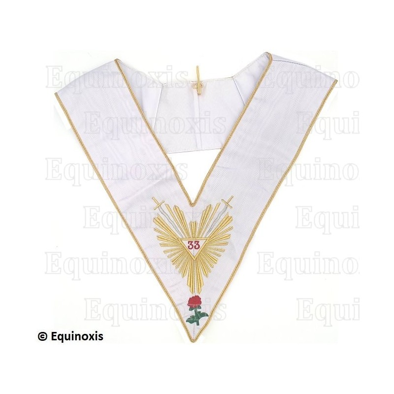 Masonic collar – Scottish Rite (AASR) – 33rd degree – Grande Gloire et Rose rouge – Machine embroidery