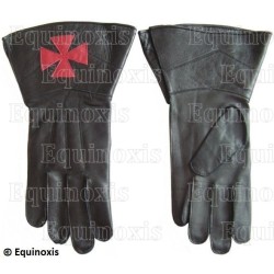 Gants cuir noir à crispins – Croix templière rouge