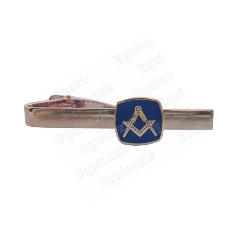 Masonic tie-bar – Suqrae-and-compass w/night-blue enamel