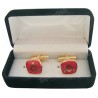 Masonic cuff-links with jewellery box – Square-and-compass w/ red enamel