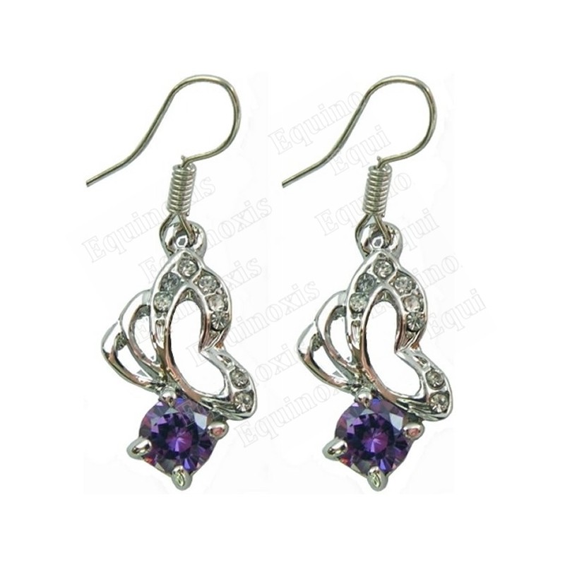 Crystal ear-rings – Butterfly – Purple – Silver finish