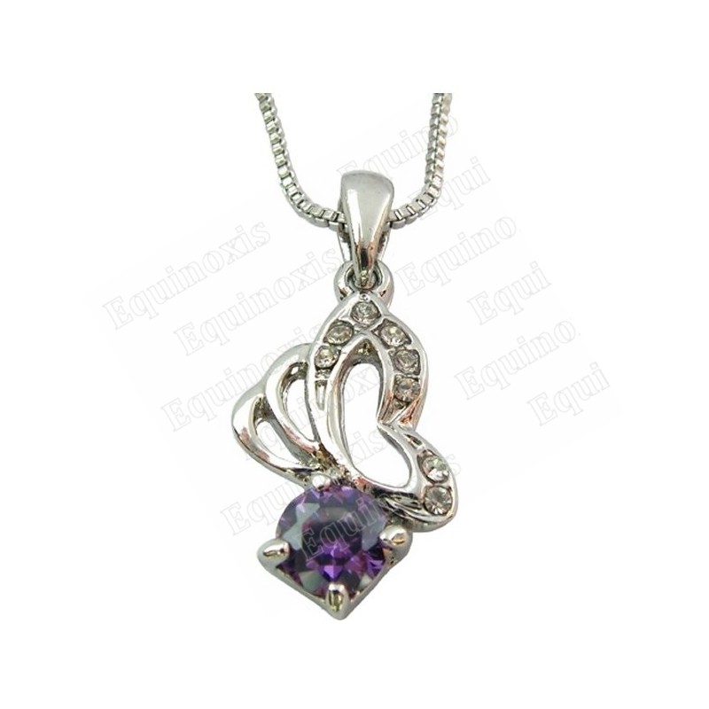 Crystal pendant – Butterfly – Purple – Silver finish