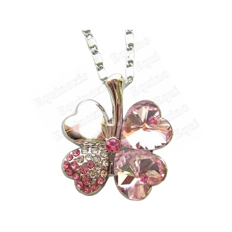 Crystal pendant – Four-leaf clover – Pink – Silver finish