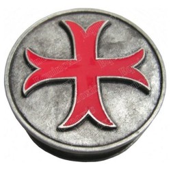 Templar pewter pill-box – Inward-patted Templar cross – Red enamel