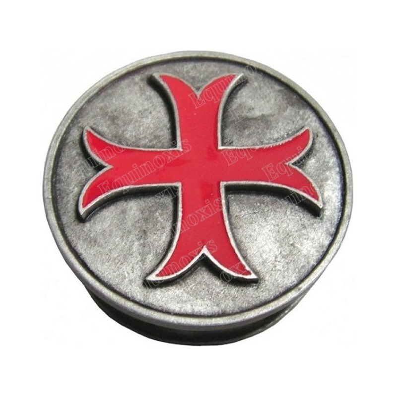 Templar pewter pill-box – Inward-patted Templar cross – Red enamel