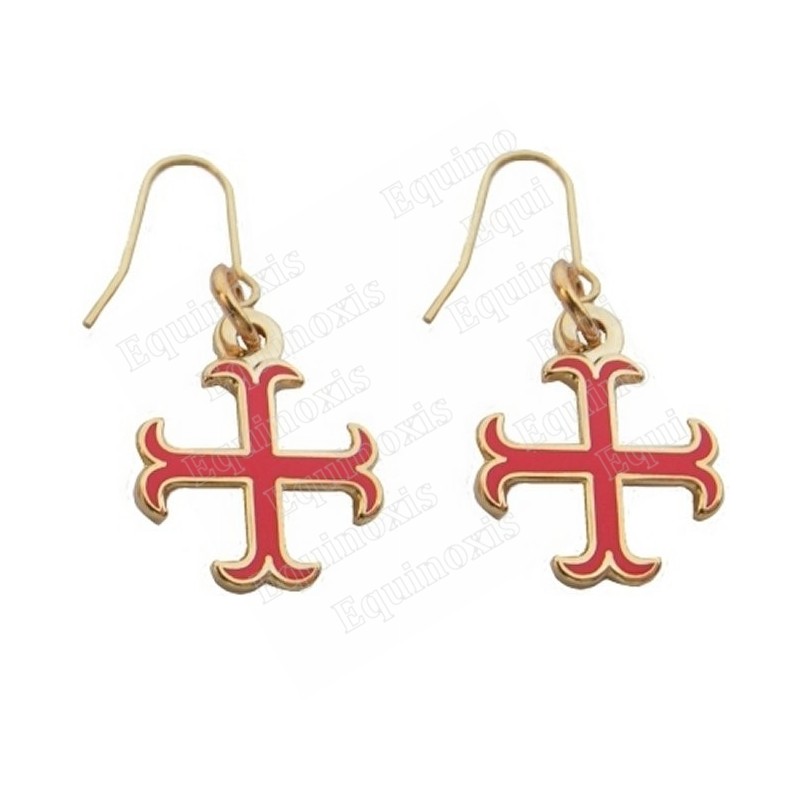 Templar earrings – Anchored cross w/ red enamel