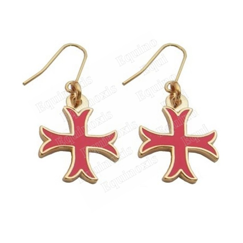 Templar earrings – Inward-patted Templar cross with red enamel