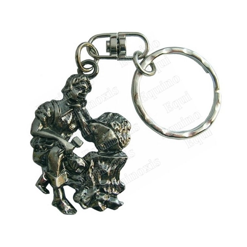 Masonic keyring – Entered Apprentice carving his stone – Antique silver