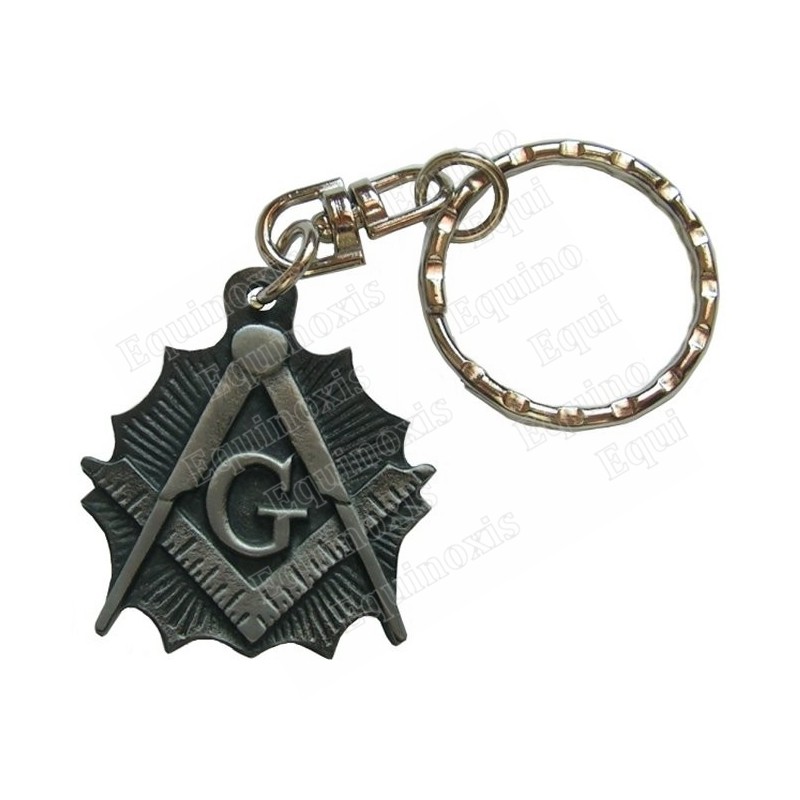 Masonic keyring – Flaming square-and-compass – Antique silver