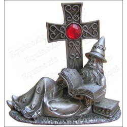 Pewter magician figurine – Magician reading at the foot of a cross