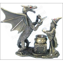 Magician pewter figurine – Magician and dragon in front of a cauldron