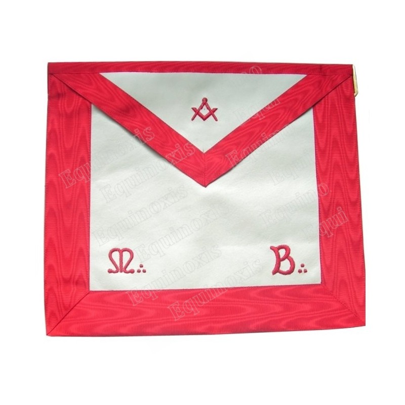 Leather Masonic apron – AASR – Master Mason – Red square-and-compass + MB – Machine embroidery
