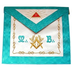 Leather Masonic apron – Groussier French Rite – Master Mason – Square-and-compass + Acacia + MB