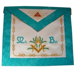 Fake-leather Masonic apron – Groussier French Rite – Master Mason – Square-and-compass + Green acacia sprig + MB