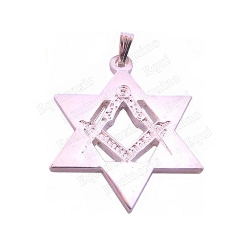 Jewish pendant – Star of David with square-and-compass – Silver