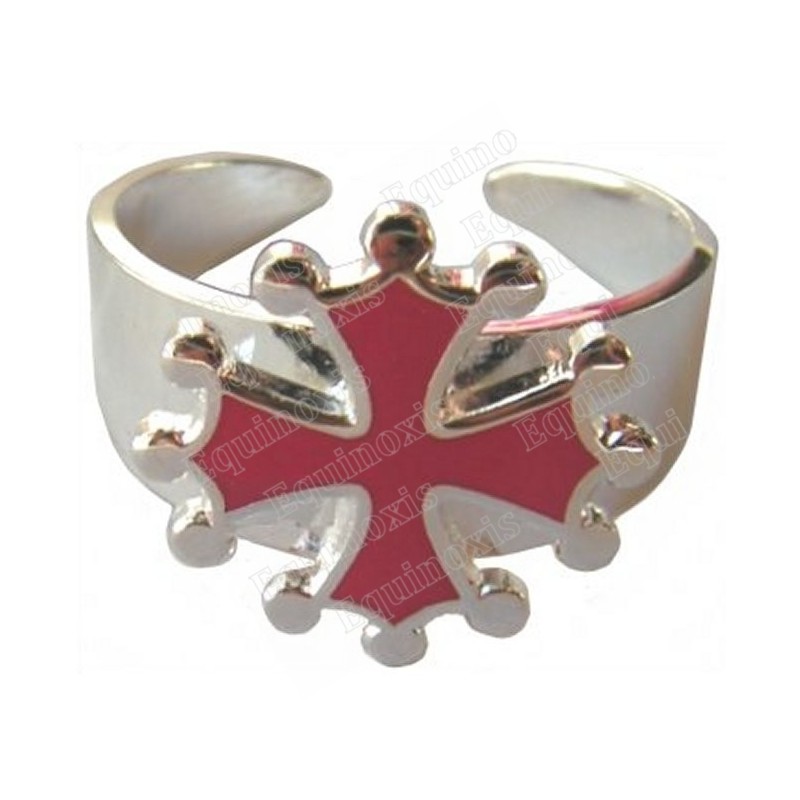Occitania finger-ring – Red-enamel Occitania cross – Silver