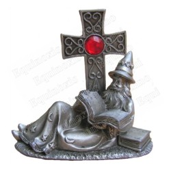 Pewter magician figurine – Magician reading at the foot of a cross