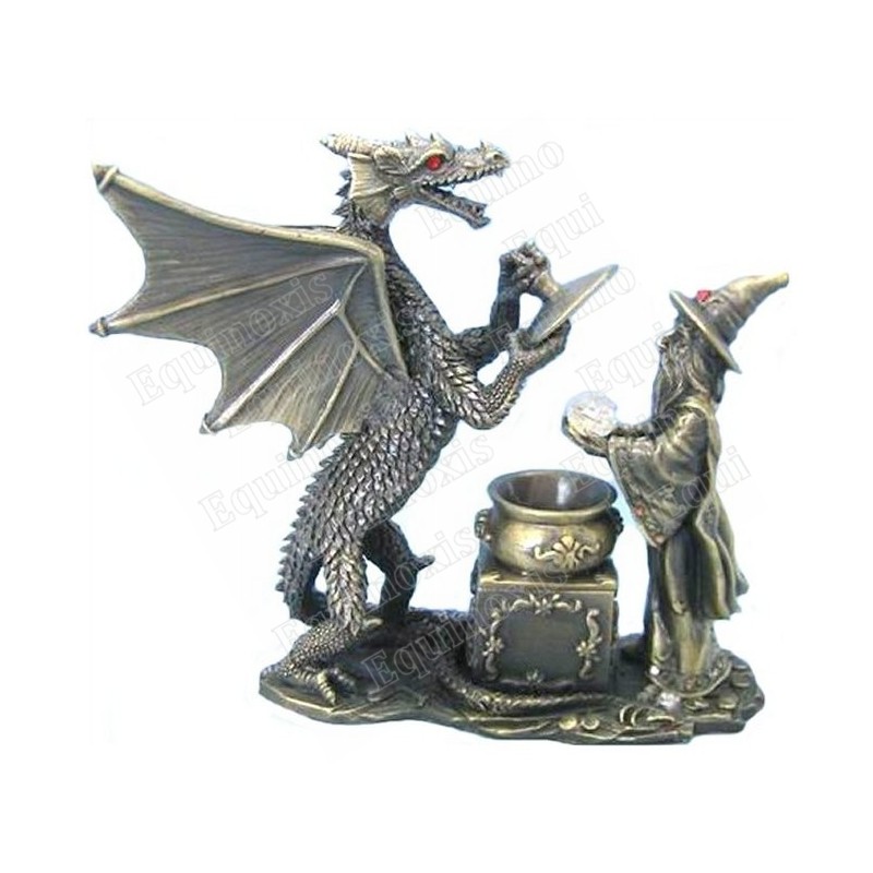 Magician pewter figurine – Magician and dragon in front of a cauldron