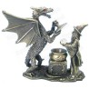 Magician pewter figurine – Magician and dragon in front of a cauldron
